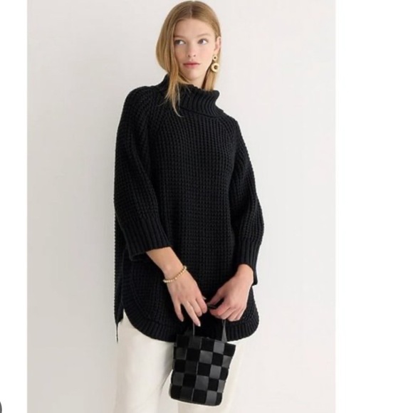 JCREW Heavy Knit Turtleneck Short Sleeve Sweater Cotton Poncho - Picture 11 of 11